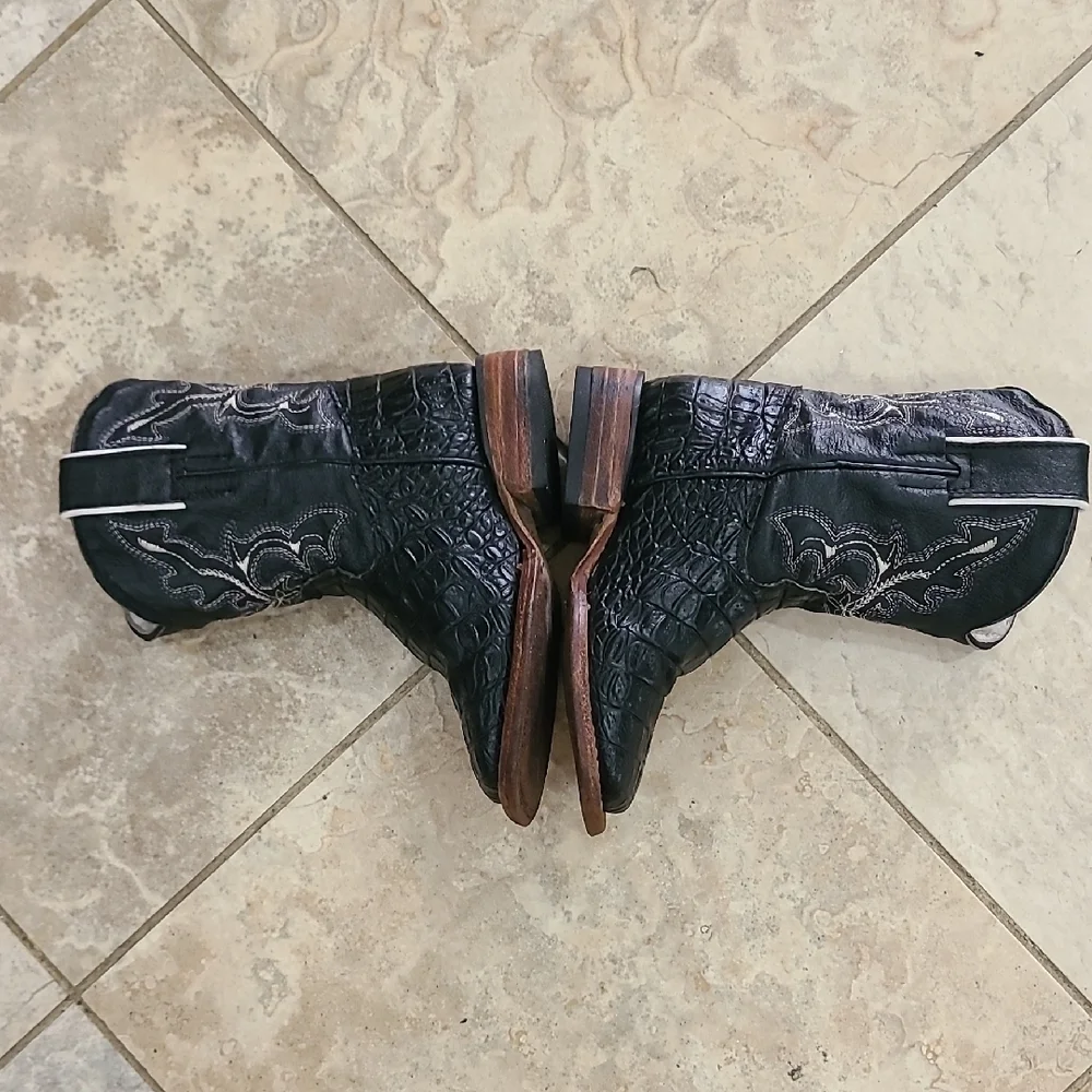 HERENCIA Kids Black Crocodile Boots with Brown Accents Very Soft Leather Inside